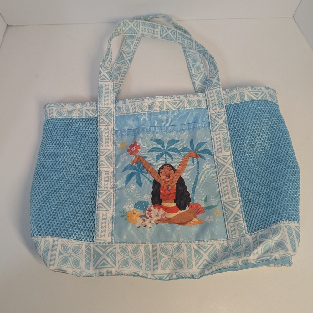 Disney Store Moana & Pua Tote Bag Aqua Blue Front Pocket Snap Girls Beach Purse